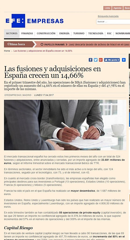 Las fusiones y adquisiciones en Espaa crecen un 14,66%